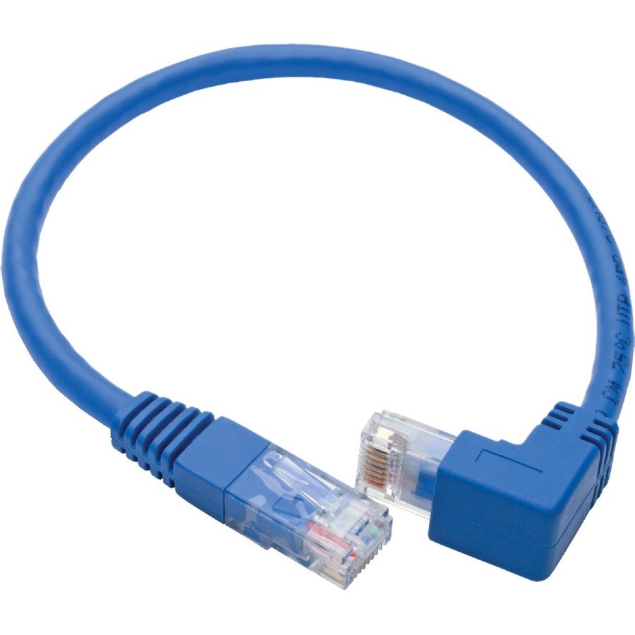 Eaton Tripp Lite Series Down-Angle Cat6 Gigabit Molded UTP Ethernet Cable (RJ45 Right-Angle Down M to RJ45 M), Blue, 1 ft. (0.31 m)