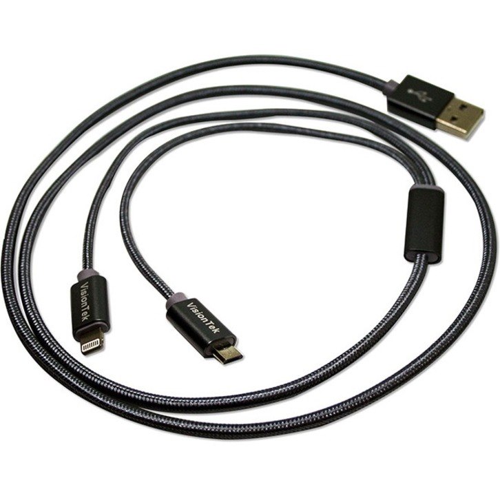 VisionTek Micro USB and Lightning to USB 1 Meter Cable Dark Grey (M/M/M)