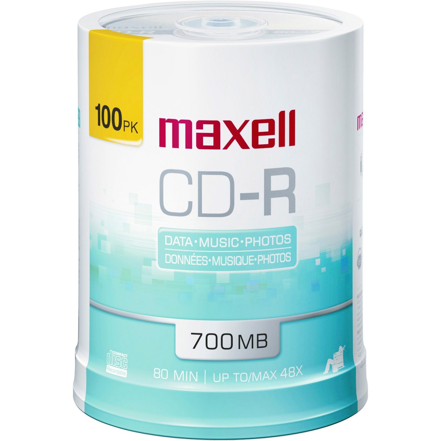 Maxell CD Recordable Media - CD-R - 48x - 700 MB - 100 Pack Spindle - White