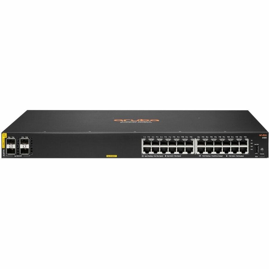 Aruba 6100 24 Ports Ethernet Switch - Gigabit Ethernet, 10 Gigabit Ethernet - 10/100/1000Base-T, 10GBase-X - Refurbished