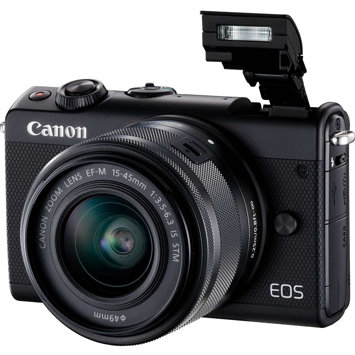 Canon EOS M100 24 Megapixel Mirrorless Camera with Lens - 0.59" - 1.77" (Lens 1), 2.17" - 7.87" (Lens 2) - Black