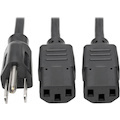 Eaton Tripp Lite Series Y Splitter Power Cable, NEMA 5-15P to 2x C13 - 10A, 125V, 18 AWG, 6 ft. (1.83 m), Black