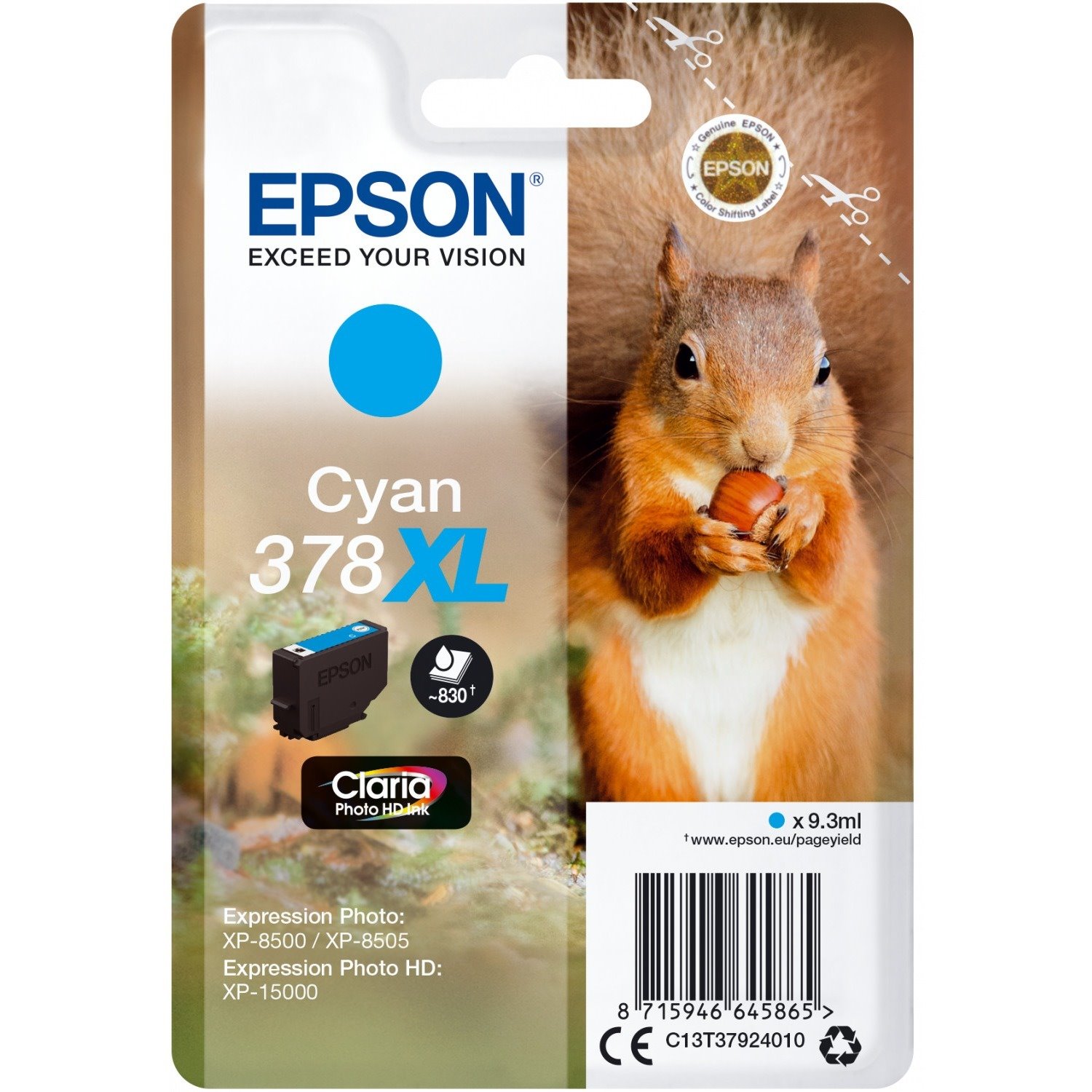 Epson Claria Photo HD 378XL Original High Yield Inkjet Ink Cartridge - Single Pack - Cyan - 1 Pack