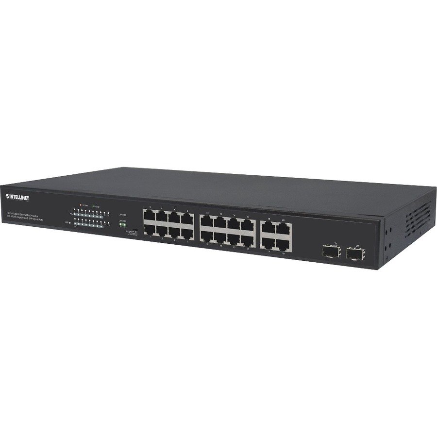 Intellinet 16-Port Gigabit Ethernet PoE+ Switch with 4 RJ45 Gigabit and 2 SFP Uplink Ports