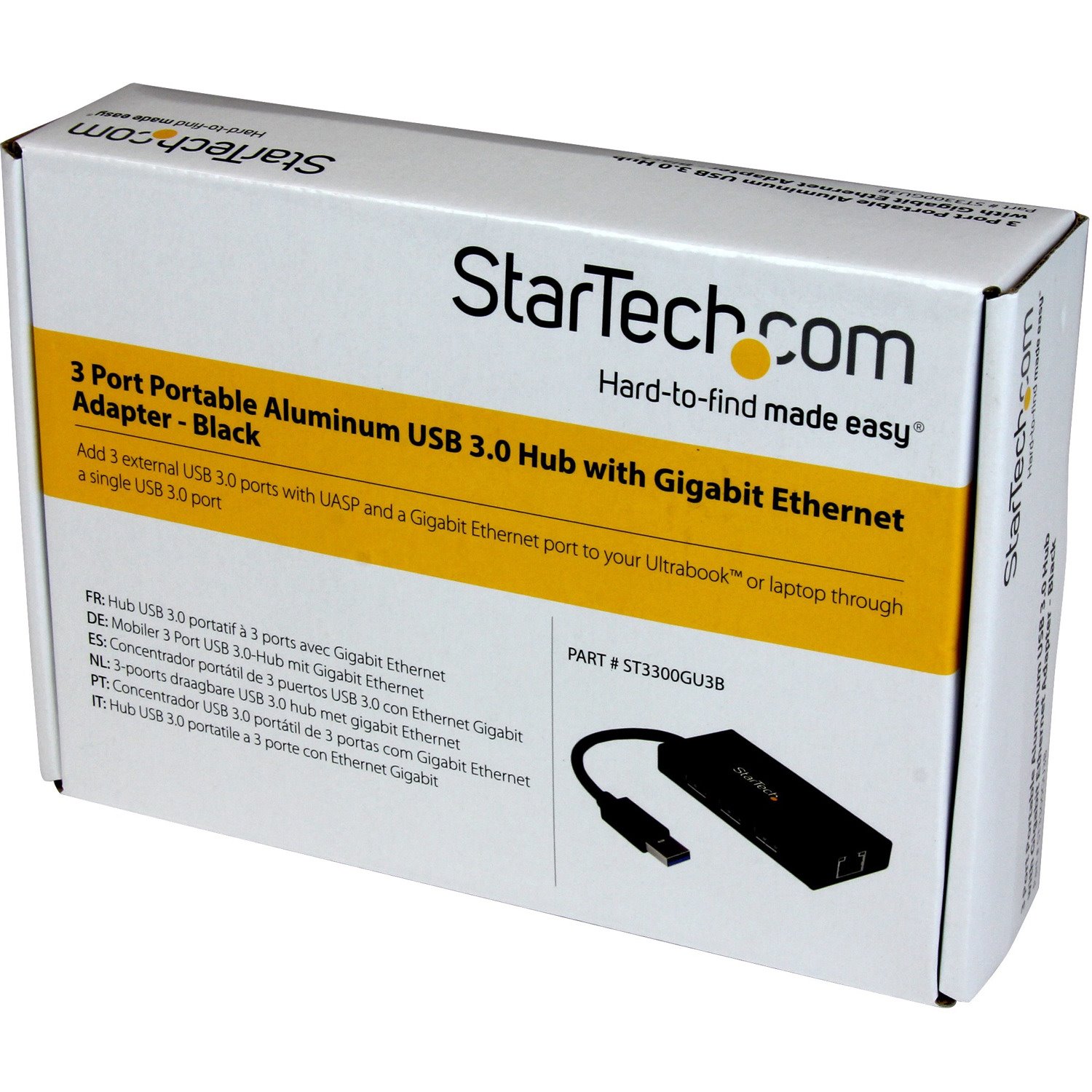 StarTech.com 3 Port Portable USB 3.0 Hub with Gigabit Ethernet Adapter NIC - 5Gbps - Aluminum w/ Cable
