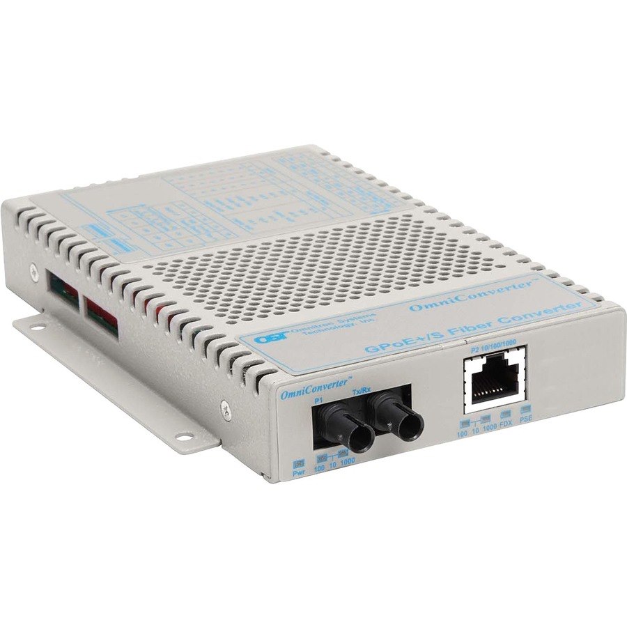 OmniConverter 10/100/1000 PoE+ Gigabit Ethernet Fiber Media Converter Switch RJ45 ST Multimode 550m Wide Temp