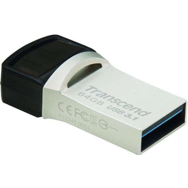Transcend JetFlash 890 64 GB USB 3.1, USB Flash Drive - Silver - 256-bit AES