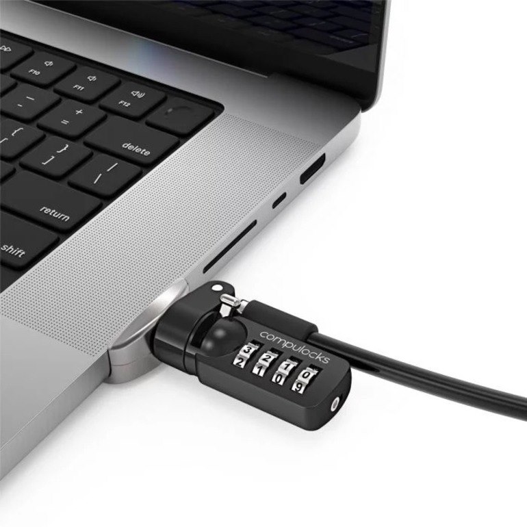Compulocks Ledge Lock Adapter for MacBook Pro 14" M1 & M2 with Combination Cable Lock Silver