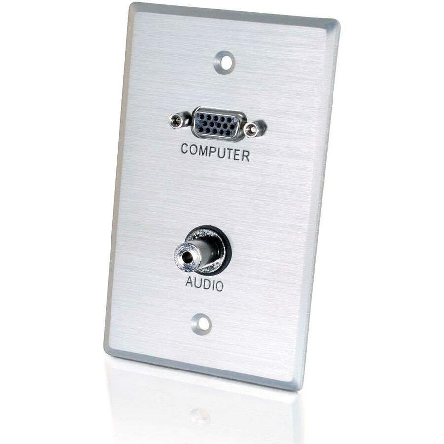 C2G VGA and 3.5mm Audio Pass Through Single Gang Wall Plate - Brushed Aluminum