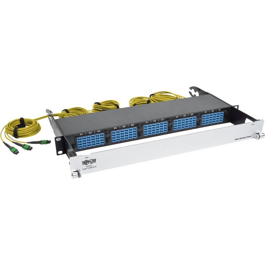 Eaton Tripp Lite Series 40/100Gb Fiber Breakout Patch Panel, 40Gb to 4 x 10Gb, 100Gb to 4 x 25Gb, 15 MTP QSFP to 60 LC Duplex 9/125 Singlemode Ports, 1U