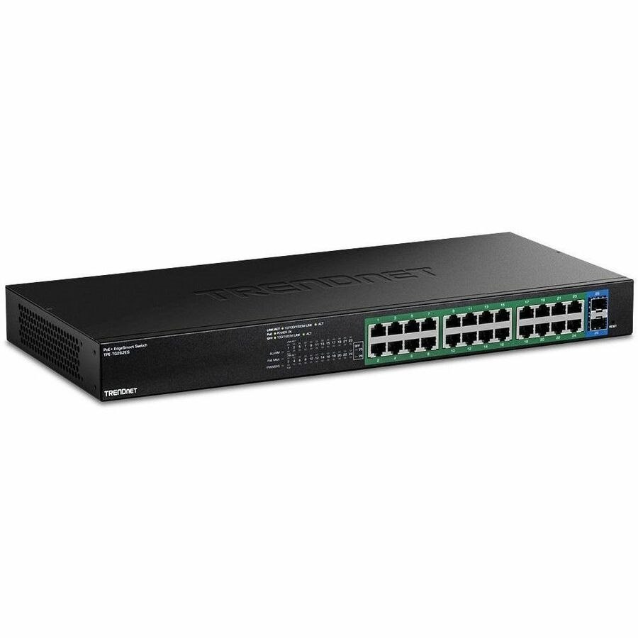 TRENDnet 26-Port Gigabit EdgeSmart PoE+ Switch, TPE TG262ES, 380W PoE Power Budget, 24 x Gigabit PoE+ Ports, 2 x Gigabit SFP Ports, Managed Network Ethernet Switch, Lifetime Protection, Black