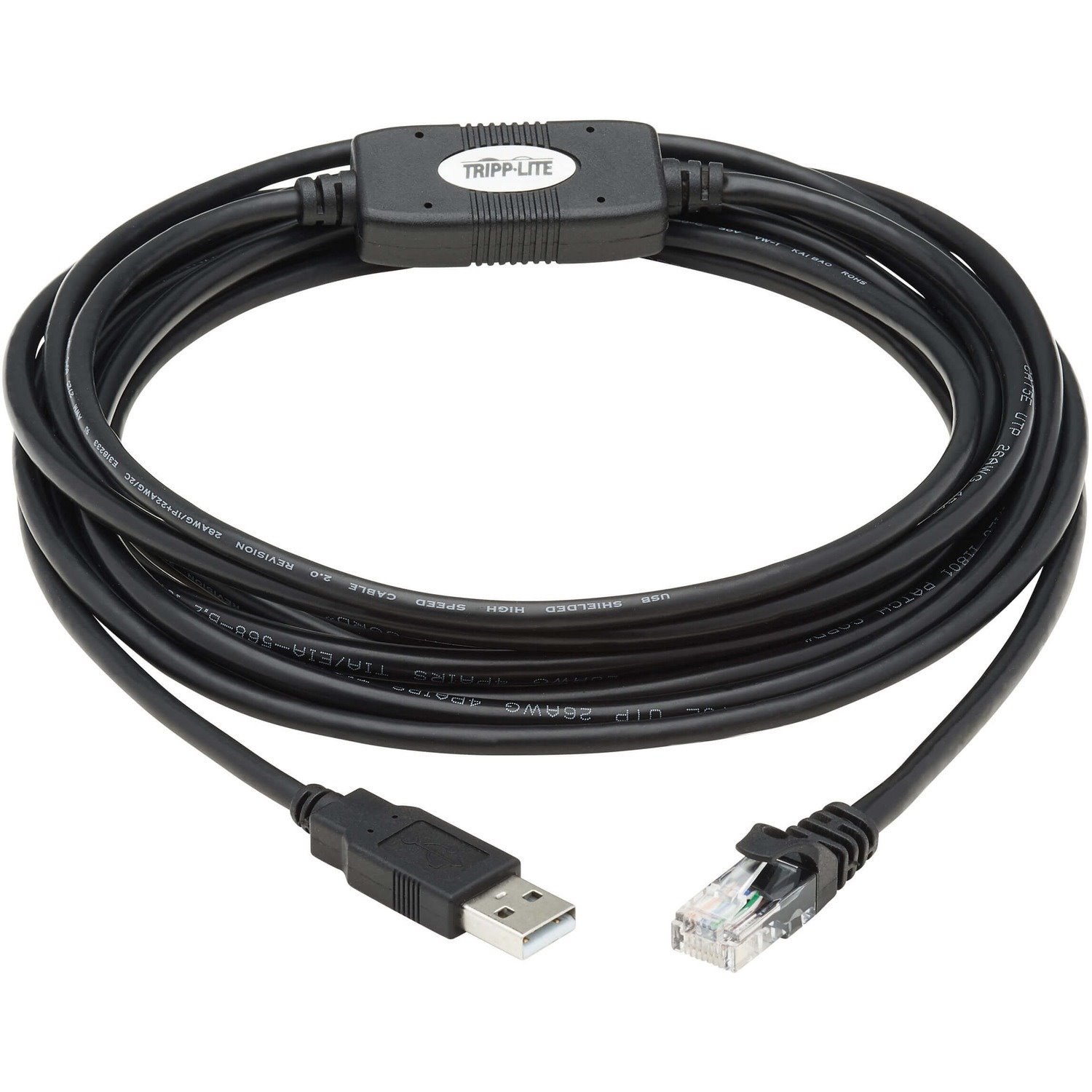 Tripp Lite by Eaton USB-A to RJ45 Rollover Console Cable (M/M) - Cisco Compatible, 250 Kbps, 15 ft. (4.57 m), Black