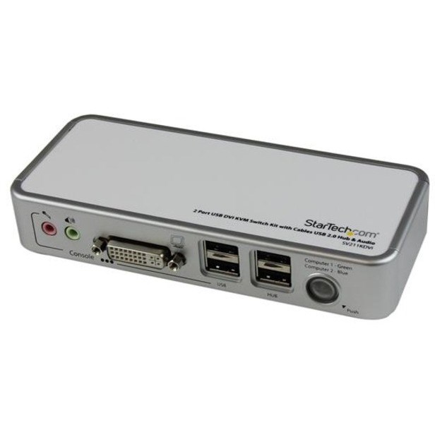 StarTech.com 2 Port USB DVI KVM Switch Kit with Cables USB 2.0 Hub & Audio - USB DVI KVM with Cables and Audio Switching - KVM / audio / USB switch - USB - 2 ports - 1 local user