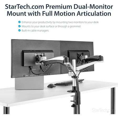 StarTech.com Desk Mount Dual Monitor Arm, Full Motion, Premium Dual Monitor Mount for up to 30"(19.8lb/9kg) VESA Mount Monitors, Tool-less
