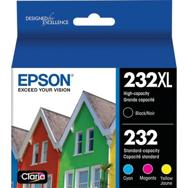 Epson Claria T232XL Extra High-Yield Black/Cyan/Magenta/Yellow Ink Cartridges, Set Of 4 Cartridges, T222XL120-S