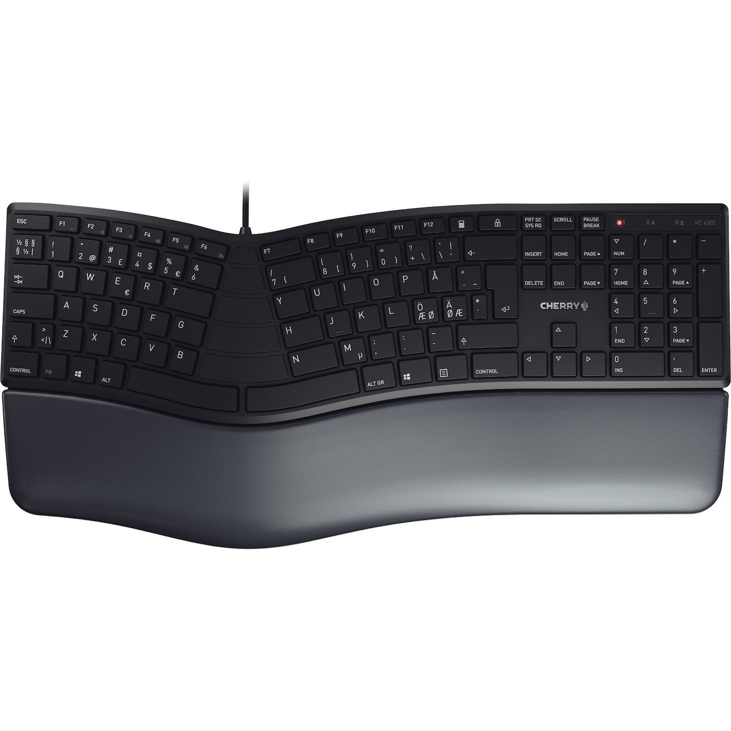 CHERRY ERGO KC 4500 Keyboard - Cable Connectivity - USB Interface - English (US) - Black