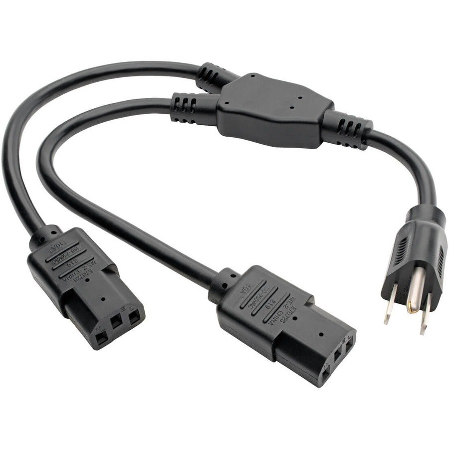 Eaton Tripp Lite Series Y Splitter Power Cable, NEMA 5-15P to 2x C13 - 10A, 125V, 18 AWG, 1.5 ft. (0.45 m), Black