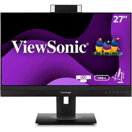 ViewSonic VG2756V-2K 27 Inch 1440p Video Conference Monitor with Webcam, 2 Way Powered 90W USB C, Docking Built-In Gigabit Ethernet and 40 Degree Tilt Ergonomics for Home and Office