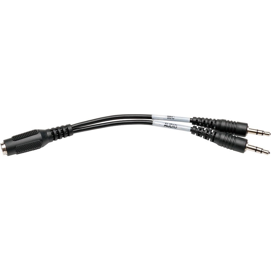 Eaton Tripp Lite Series 3.5 mm 4-Position to 3.5 mm 3-Position Audio Headset Splitter Adapter Cable (F/2xM), 6 in. (15.2 cm)