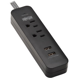 Tripp Lite by Eaton 2-Outlet Surge Protector with 2 USB Ports (2.1A Shared) - 6 ft. Cord 5-15P Plug 450 Joules Black