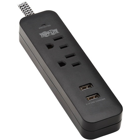 Tripp Lite by Eaton 2-Outlet Surge Protector with 2 USB Ports (2.1A Shared) - 6 ft. Cord, 5-15P Plug, 450 Joules, Black