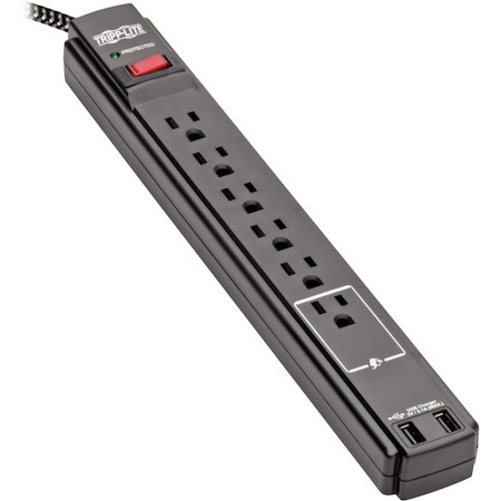 Tripp Lite by Eaton Safe-IT 6-Outlet Surge Protector, 2 USB Charging Ports, 10 ft. Cord, 5-15P Plug, 990 Joules, Antimicrobial Protection, Black