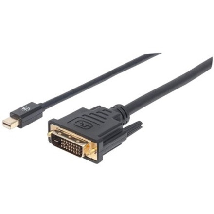 Mini DisplayPort 1.2a to DVI-D 24+1 Cable, 1080p@60Hz, 1.8m, Male to Male, Compatible with DVD-D, Black, Lifetime Warranty, Polybag