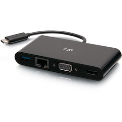 C2G USB C to HDMI, VGA, USB A, Ethernet Adapter - 4K 30Hz - Black