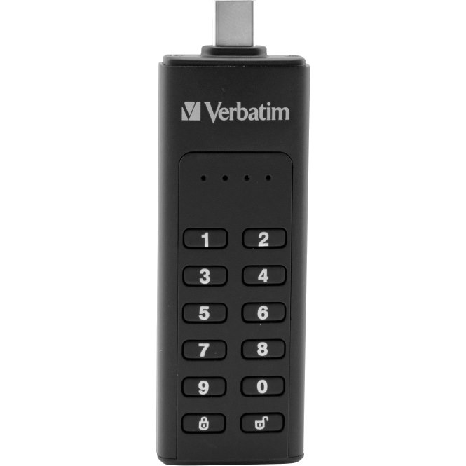 Verbatim Keypad Secure 128 GB USB 3.1 Type C Flash Drive - Black - 256-bit AES