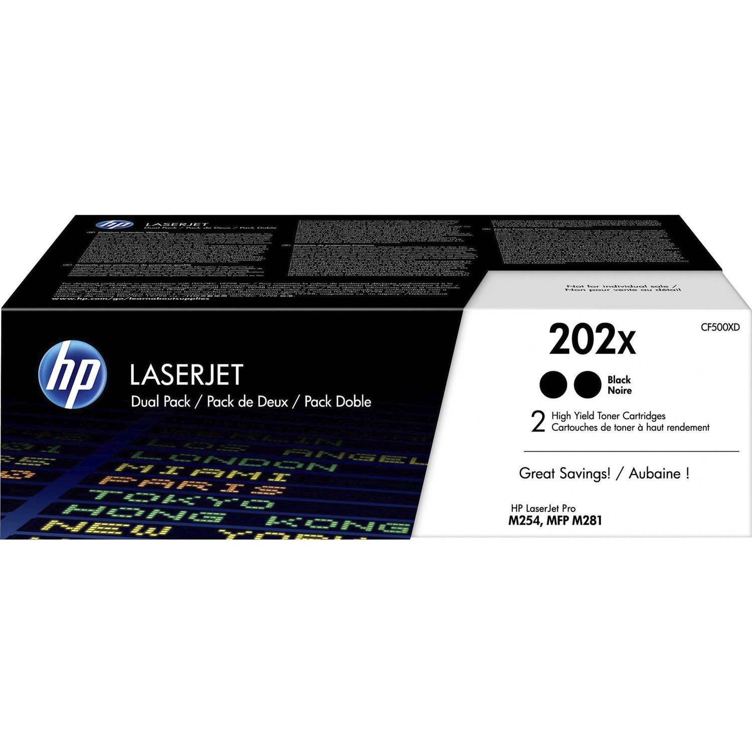 HP 202X (CF500XD) Original High Yield Laser Toner Cartridge - Multi-pack - Black - 2 Each