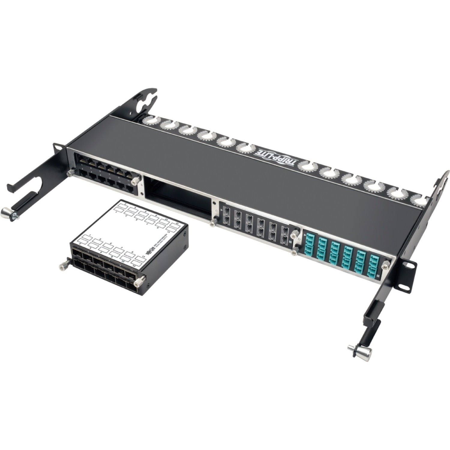 Tripp Lite by Eaton 12-Port SFP+ 10GbE Pass-through Cassette with six QSFP+ to 4xSFP+ Breakout Cables