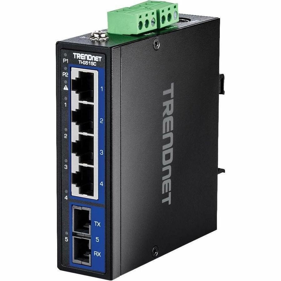 TRENDnet 5-Port Industrial Gigabit DIN-Rail Switch with Multi-Mode SC Port