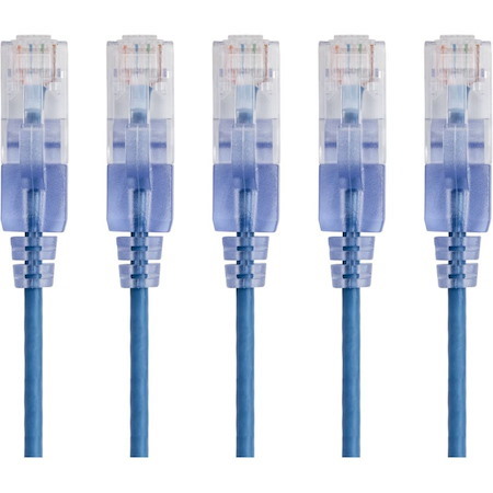 Monoprice 5-Pack, SlimRun Cat6A Ethernet Network Patch Cable, 10ft Blue