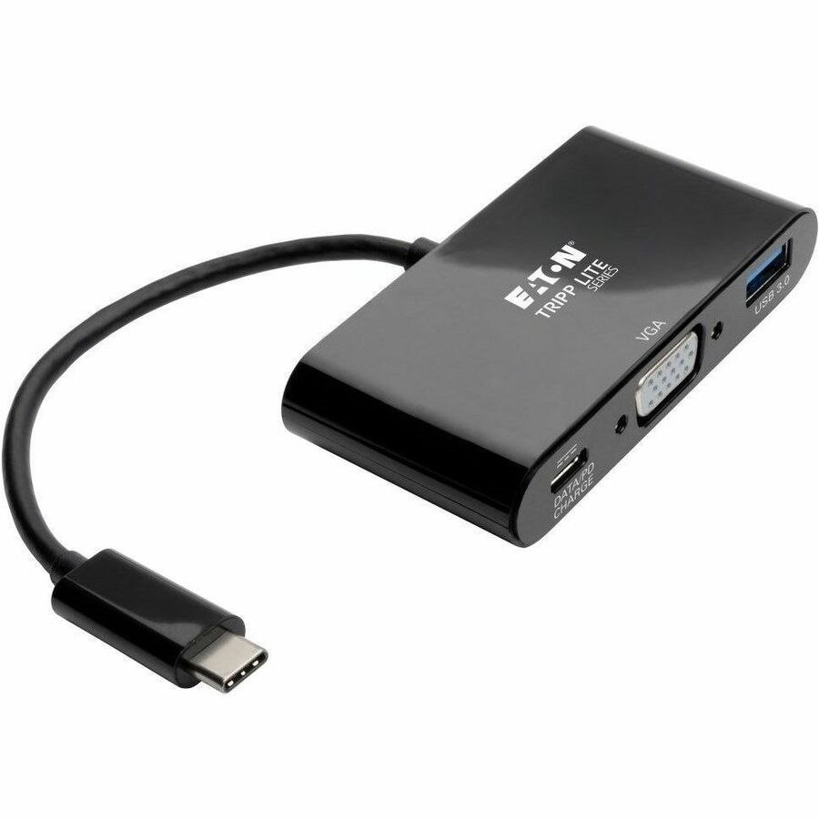 Eaton Tripp Lite Series USB-C to VGA Adapter with USB 3.x (5Gbps) Hub Ports and 60W PD Charging, Black