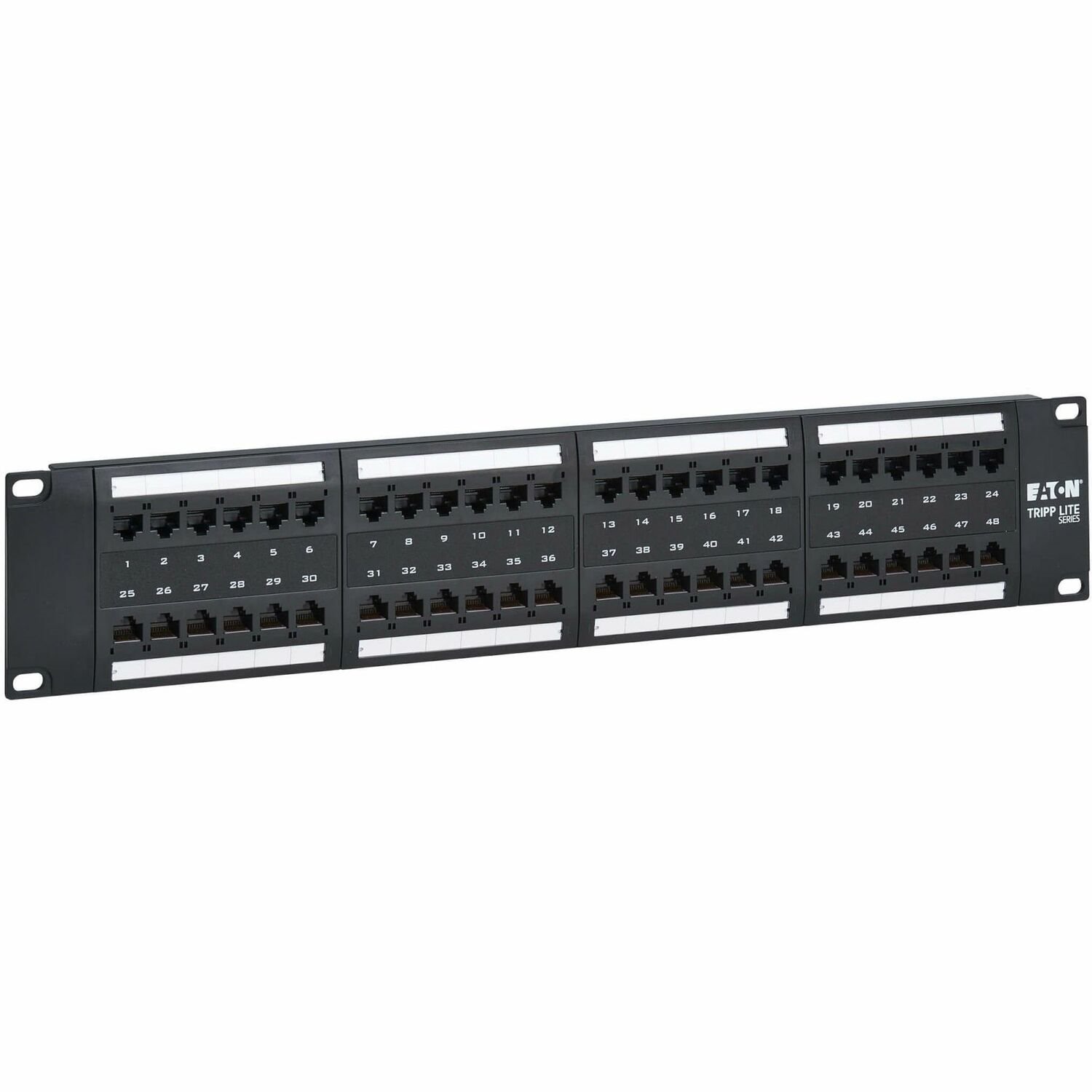 Eaton Tripp Lite Series 48-Port Cat6 Patch Panel - 4PPoE Compliant, 110/Krone, 568A/B, RJ45 Ethernet, 2U Rack-Mount, Black, TAA