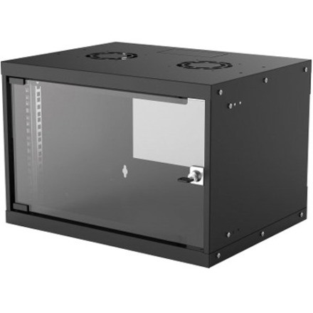 Network Cabinet, Wall Mount (Basic), 6U, 400mm Deep, Black, Flatpack, Max 50kg, Glass Door, 19" , Parts for wall installation not included, Three Year Warranty