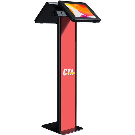 CTA Digital Customizable Dual Enclosure Locking Floor Stand Kiosk with Graphic Card Slot for Branding for 10.2" iPad 7th/ 8th/ 9th Gen & More (Black)