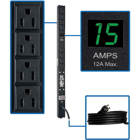 Tripp Lite by Eaton 1.5kW Single-Phase Local Metered PDU, 100-127V Outlets (8 5-15R), 5-15P, 15 ft. (4.57 m) Cord, 0U Vertical, 24 in.