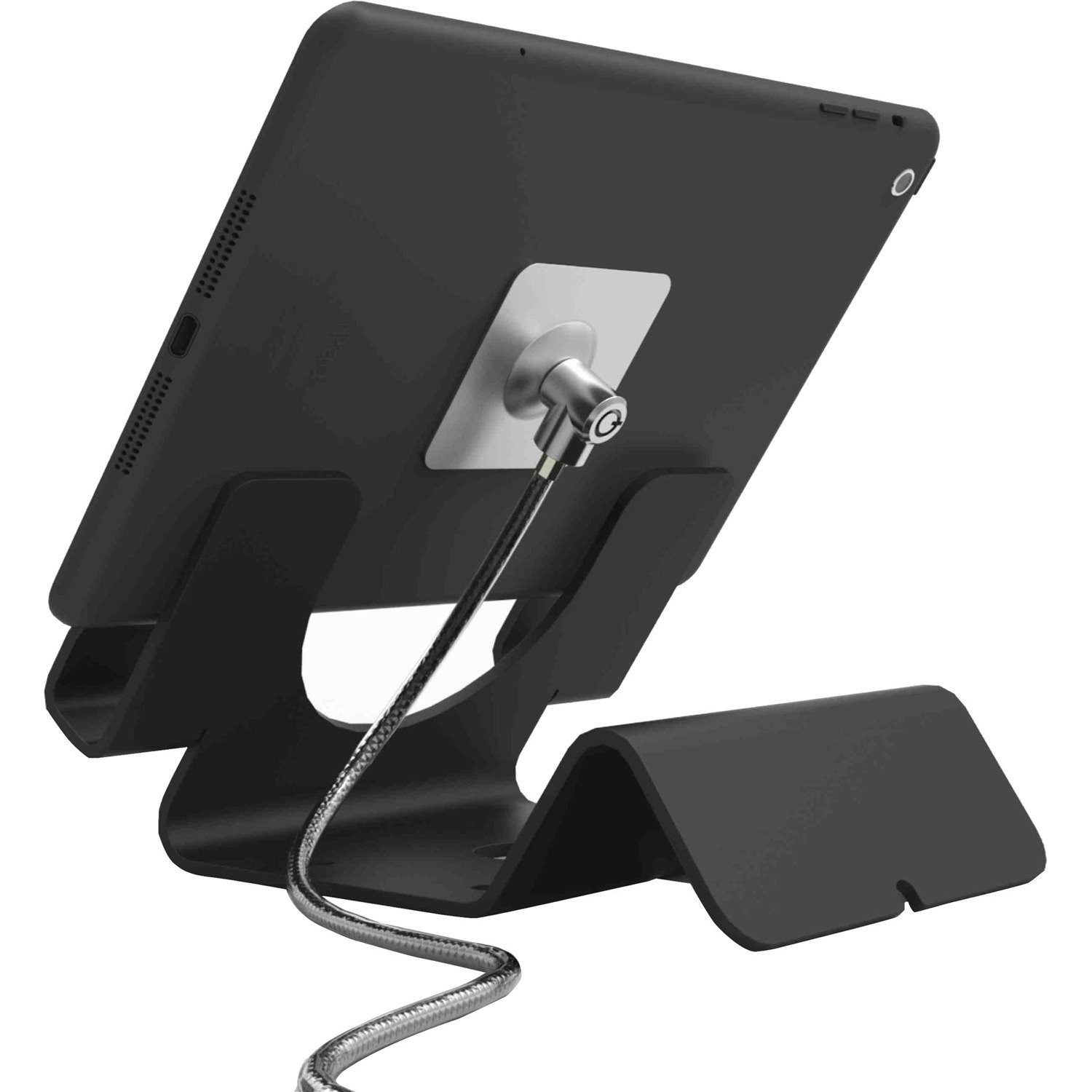 Universal Tablet Holder with Keyed Cable Lock - Secure Display Tablet Stand - Aluminium - Black - 25.4 mm x 127 mm x 5 mm - Aluminium - Black