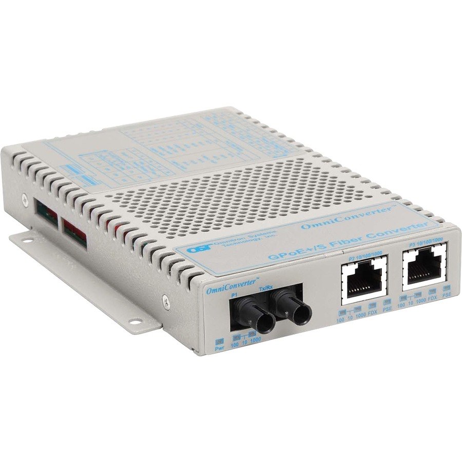 OmniConverter 10/100/1000 PoE+ Gigabit Ethernet Fiber Media Converter Switch RJ45 ST Multimode 550m Wide Temp