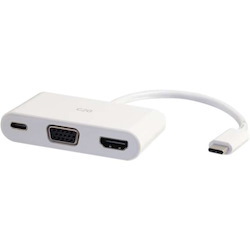 C2G USB C to HDMI and VGA Adapter Converter with Power Delivery - White
