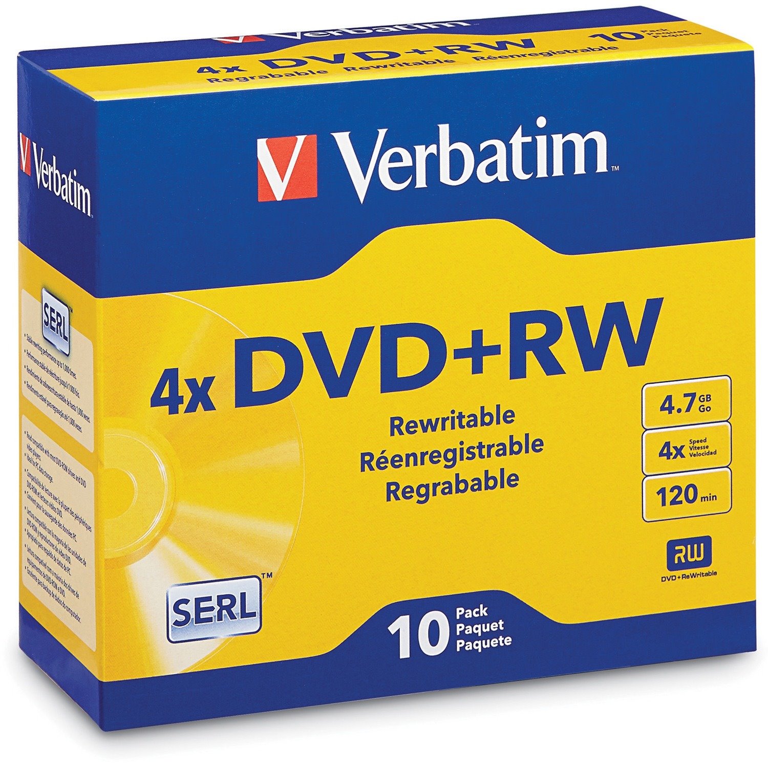 Verbatim DataLifePlus 94839 DVD Rewritable Media - DVD+RW - 4x - 4.70 GB - 10 Pack Slim Case - Silver
