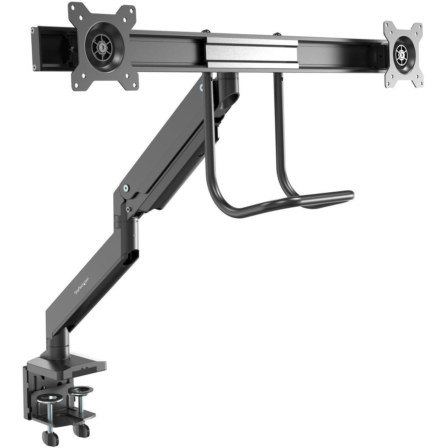 StarTech.com Desk Mount Dual Monitor Arm, Ergonomic VESA Mount 32" (17.6lb/8kg) Displays, Crossbar Handle for Full Motion, C-Clamp/Grommet