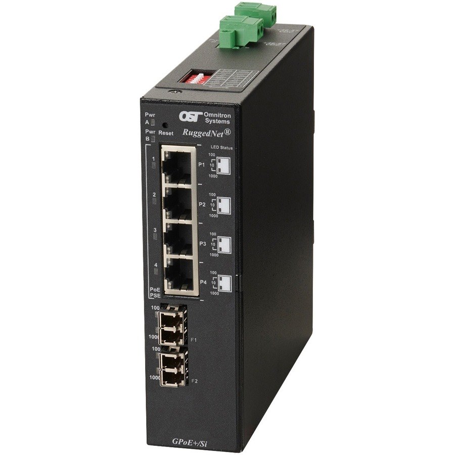 Omnitron Systems RuggedNet Unmanaged Industrial Gigabit PoE+, 2xSM LC, RJ-45, Ethernet Fiber Switch