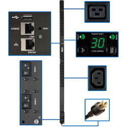 Tripp Lite by Eaton 5.5kW Single-Phase Monitored PDU, LX Interface, 208/230V Outlets (36 C13/6 C19), L6-30P, 10 ft. (3.05 m) Cord, 0U 1.8m/70 in. Height, TAA