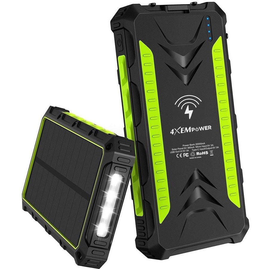4XEM 20,000 maH Mobile Solar Power Bank and Charger (Green)