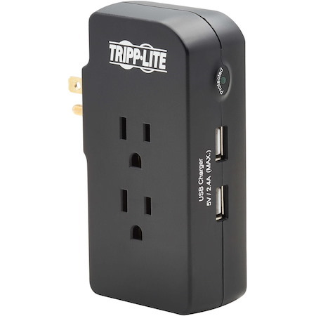 Tripp Lite by Eaton Safe-IT 3-Outlet Surge Protector, 2 USB Charging Ports, 5-15P Direct Plug-In, 1050 Joules, Antimicrobial Protection, Black