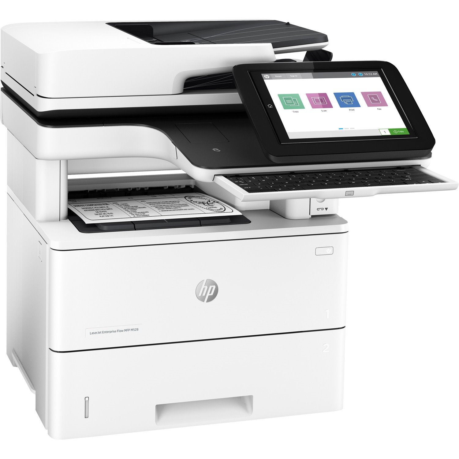 HP LaserJet M528 M528c Laser Multifunction Printer-Monochrome-Copier/Fax/Scanner-45 ppm Mono Print-1200x1200 Print-Automatic Duplex Print-150000 Pages Monthly-650 sheets Input-Color Scanner-600 Optical Scan-Monochrome Fax-Gigabit Ethernet