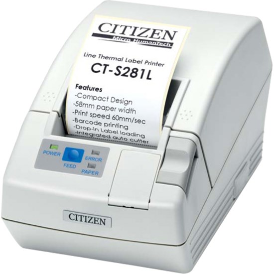 Citizen CT-S281 Desktop Direct Thermal Printer - Monochrome - Label Print - USB - Serial - With Cutter - Black