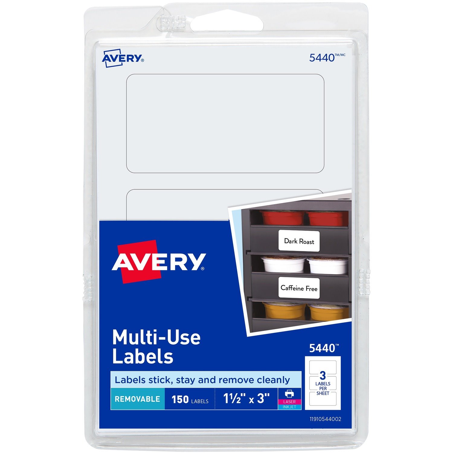 Avery&reg; Removable Labels, Removable Adhesive, 1-1/2" x 3" , 150 Labels (5440)